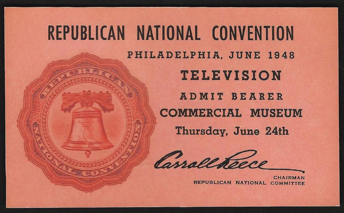 June 24th 1948 Republican National Convention: One June 24th 1948 Republican National Convention Philadelphia Ticket.