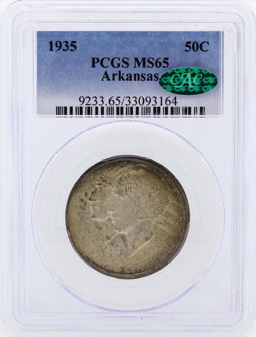 1935 Arkansas Centennial Commemorative Half Dollar Coin: One 1935 Arkansas Centennial Commemorative Half Dollar Coin PCGS MS65 CAC. PCGS Graded.