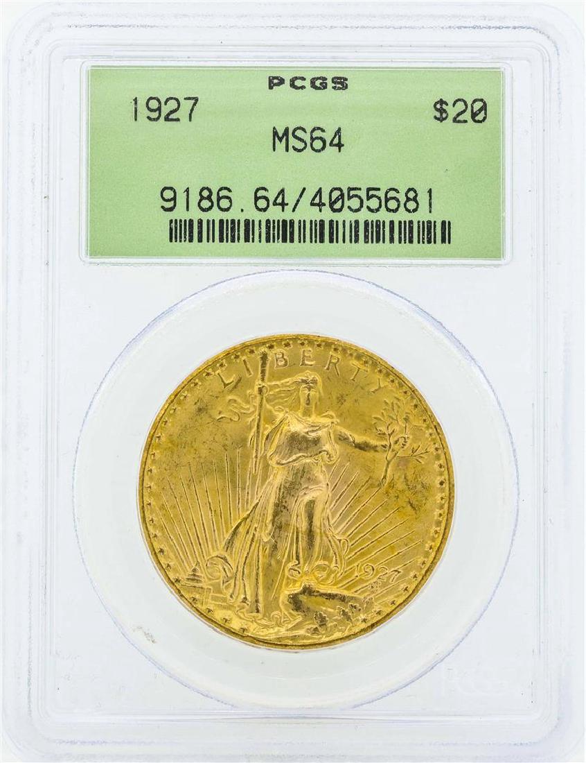 1927 $20 St. Gaudens Double Eagle Gold Coin PCGS MS64: One 1927 $20 St. Gaudens Double Eagle Gold Coin PCGS MS64. PCGS Graded.