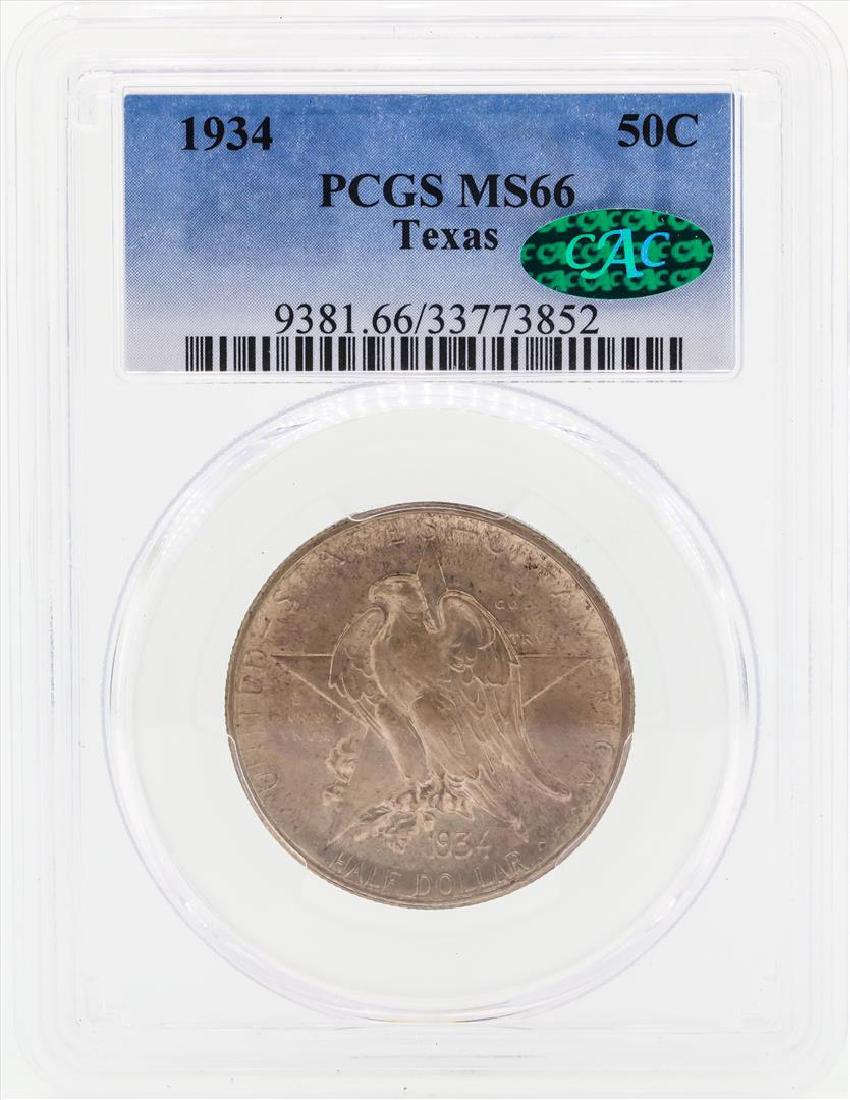 1934 Texas Commemorative Half Dollar Coin PCGS MS66 CAC: One 1934 Texas Commemorative Half Dollar Coin PCGS MS66 CAC. PCGS Graded.