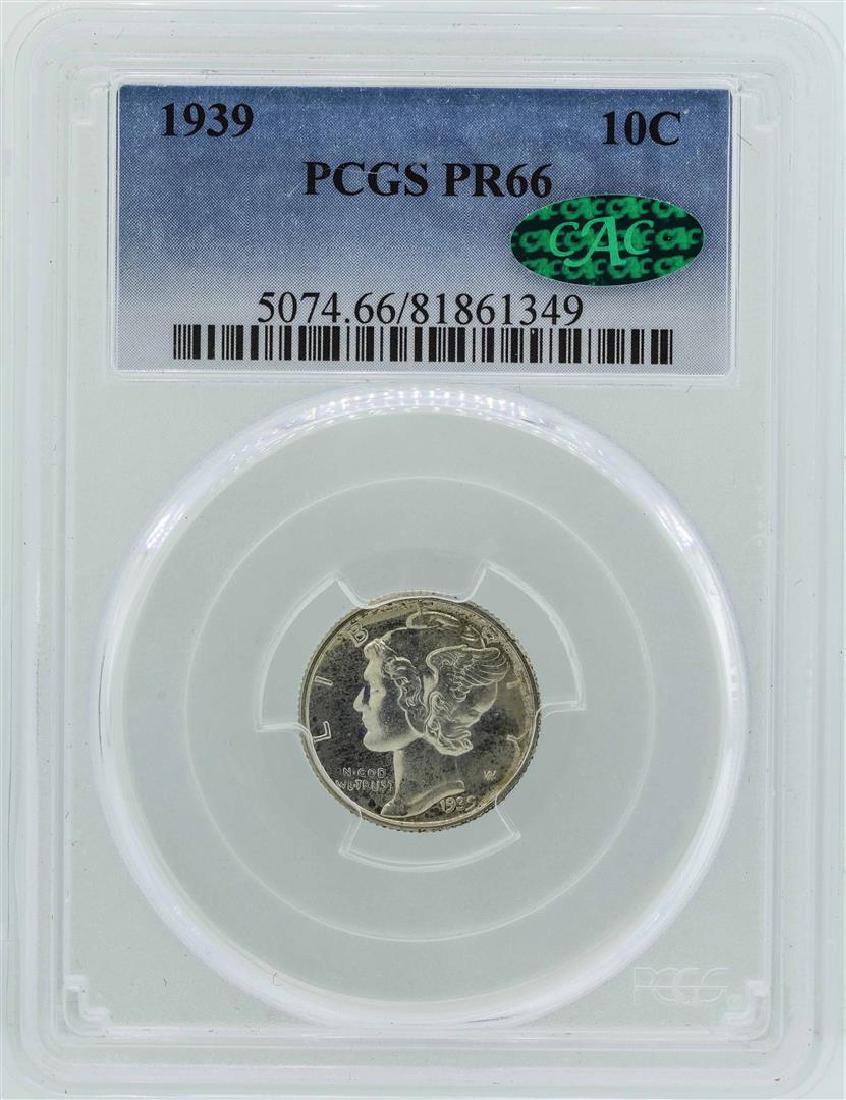 1939 Mercury Dime Silver Proof Coin PCGS PR66 CAC: One 1939 Mercury Dime Silver Proof Coin PCGS PR66 CAC. PCGS Graded.