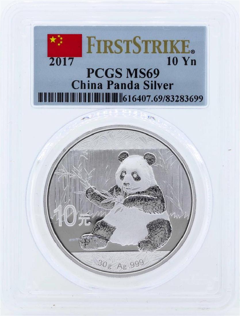 2017 China 10 Yuan Silver Panda Coin PCGS MS69: One 2017 China 10 Yuan Silver Panda Coin PCGS MS69. PCGS Graded.