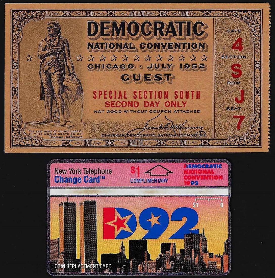 July 1952 Democratic National Convention Ticket and: One July 1952 Democratic National Convention Ticket and Calling Card.