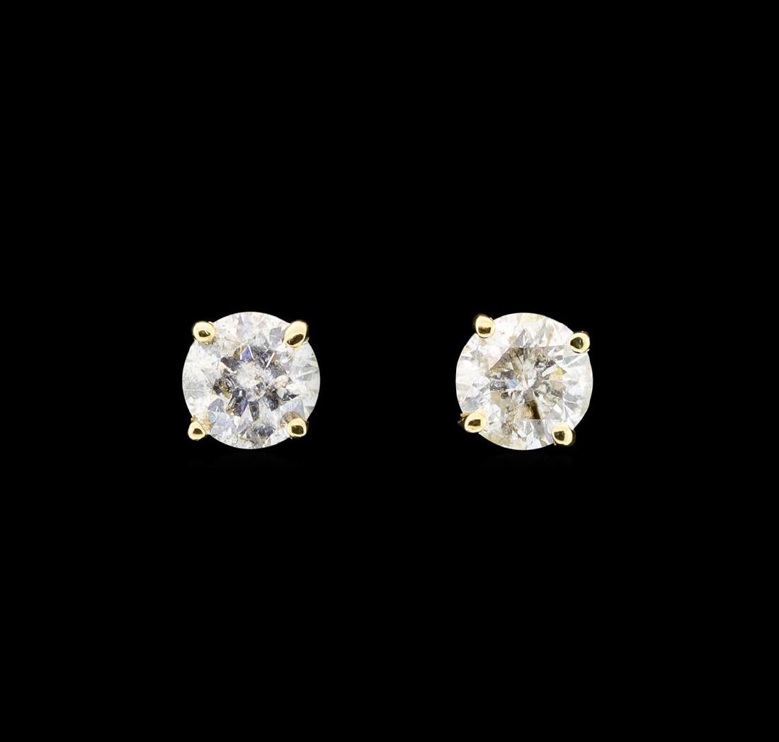 14KT Yellow Gold 1.48ctw Diamond Earrings: One pair electronically tested 14KT yellow gold cast & assembled diamond solitaire earrings with screw backs. Bright polish finish. Condition is new, good workmanship. Containing: One prong set round 