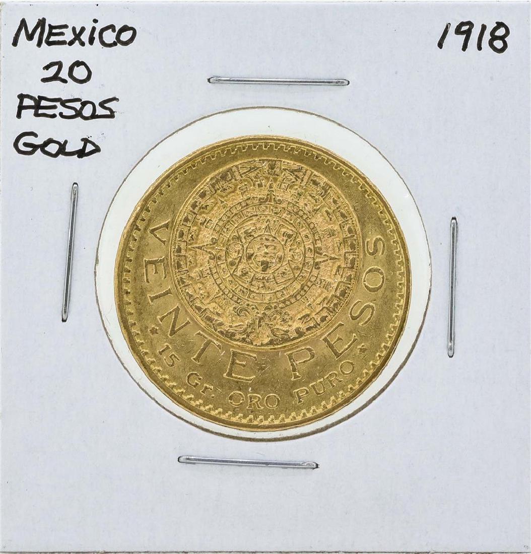 1918 Mexico 20 Pesos Gold Coin: One 1918 Mexico 20 Pesos Gold Coin.