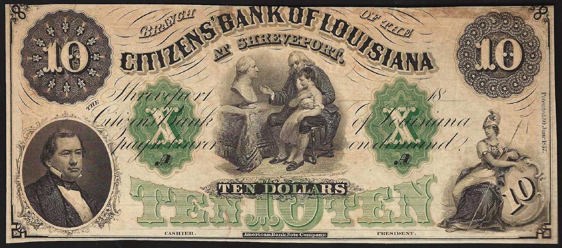 1800's $10 Citizens Bank of Louisiana Obsolete Note: One 1800's $10 Citizens Bank of Louisiana Obsolete Note.