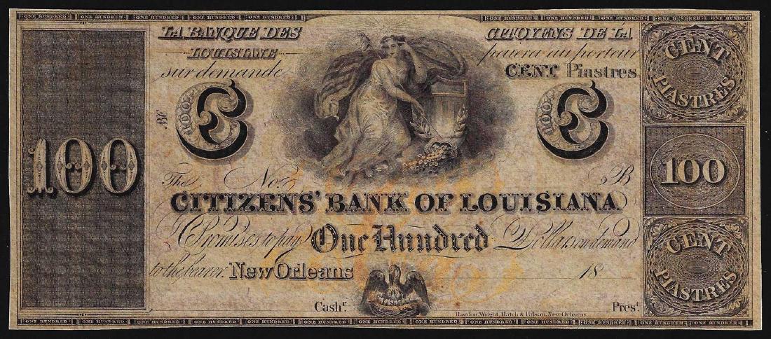1800's $100 The Citizens Bank of Louisiana Obsolete: One 1800's $100 The Citizens Bank of Louisiana Obsolete Note.