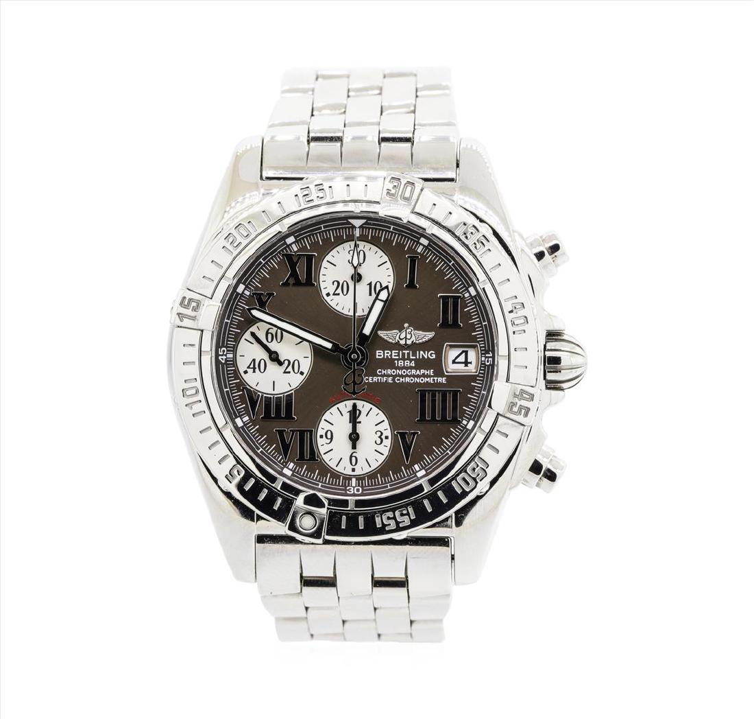 Stainless Steel Breitling Chrono Cockpit Watch: One gents, Breitling Chrono Cockpit wristwatch electronically tested Stainless Steel. Case: 39mm diameter, Case Back: engraved with the manufacturers name, high relief logo, information, and ID number