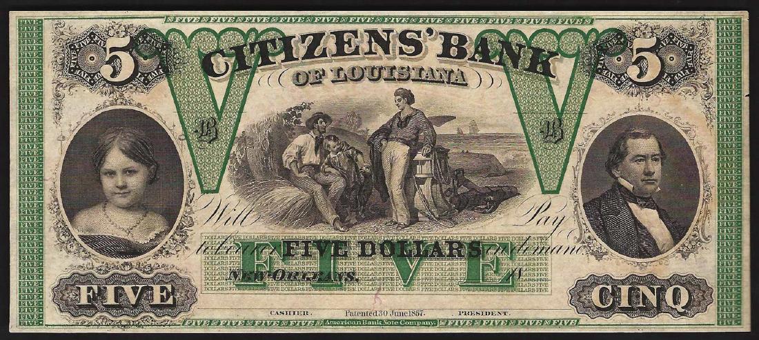 1800's $5 The Citizens Bank of Louisiana Obsolete Note: One 1800's $5 The Citizens Bank of Louisiana Obsolete Note.