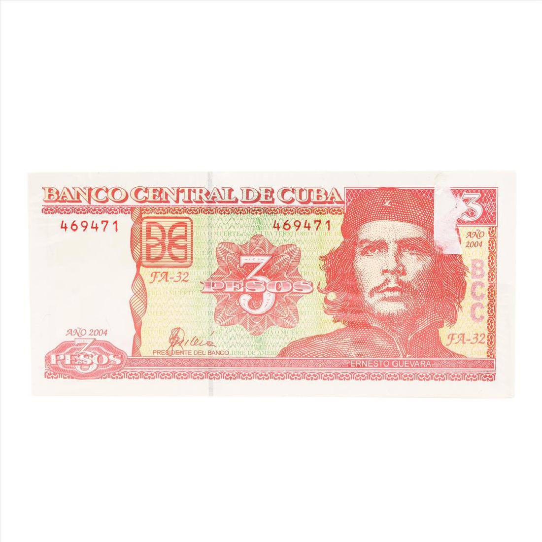 Lot of (100) 3 Pesos Banco Central De Cuba CU: One Lot of (100) 3 Pesos Banco Central De Cuba CU.
