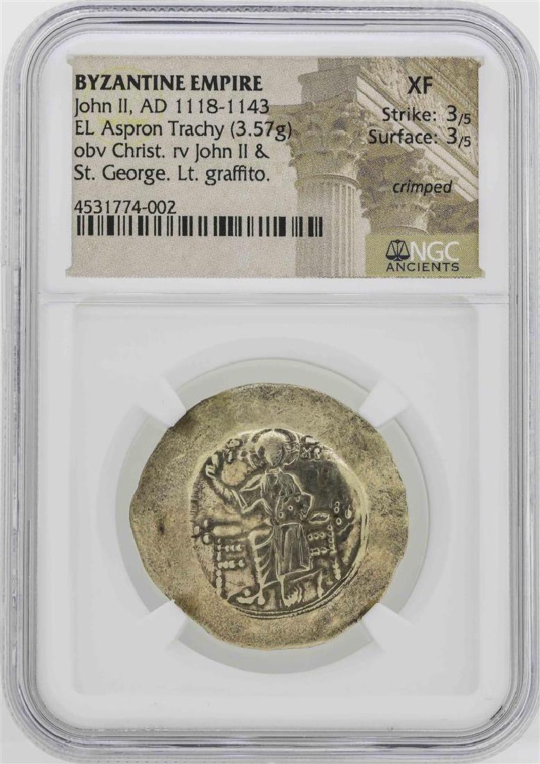 1118-1143 Byzantine Empire John II El Apspron Trachy: One 1118-1143 Byzantine Empire John II El Apspron Trachy Coin NGC XF. NGC Certified.