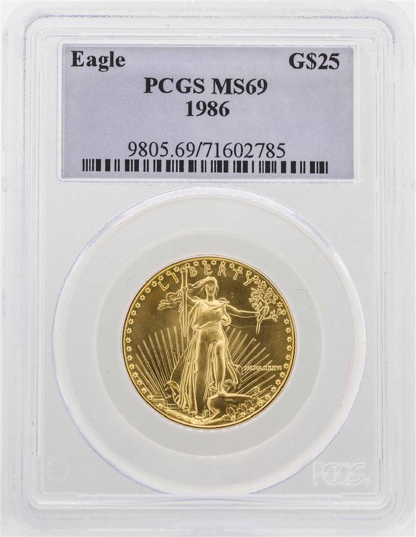 1986 $25 American Gold Eagle Coin PCGS MS69: One 1986 $25 American Gold Eagle Coin PCGS MS69 . PCGS Graded.