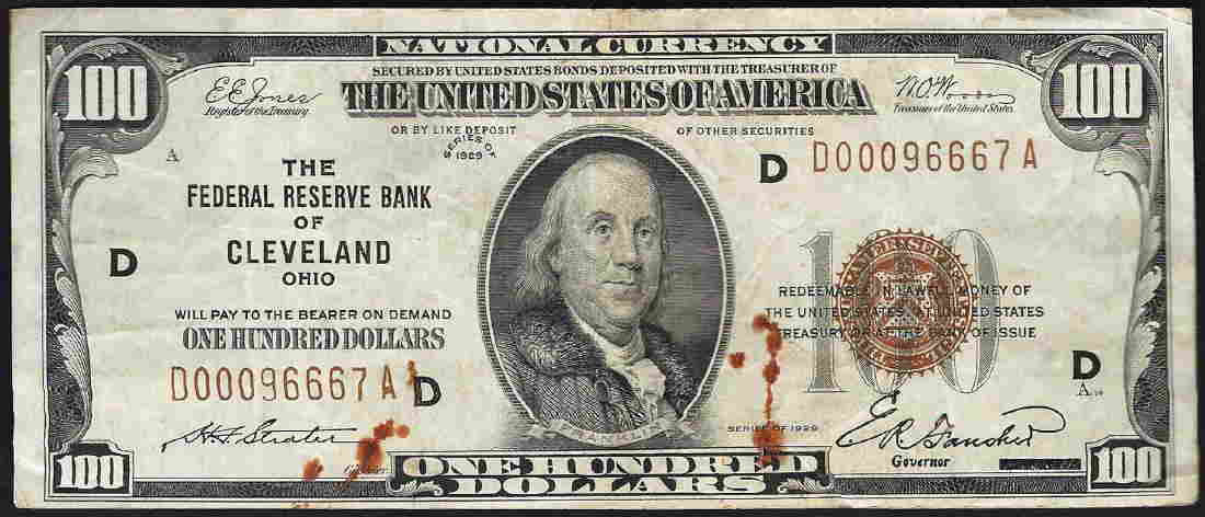 1929 $100 Federal Reserve Bank of Cleveland Currency Dec 03 2017 1929 $100 Federal Reserve Bank of Cleveland Currency Dec 03 2017
