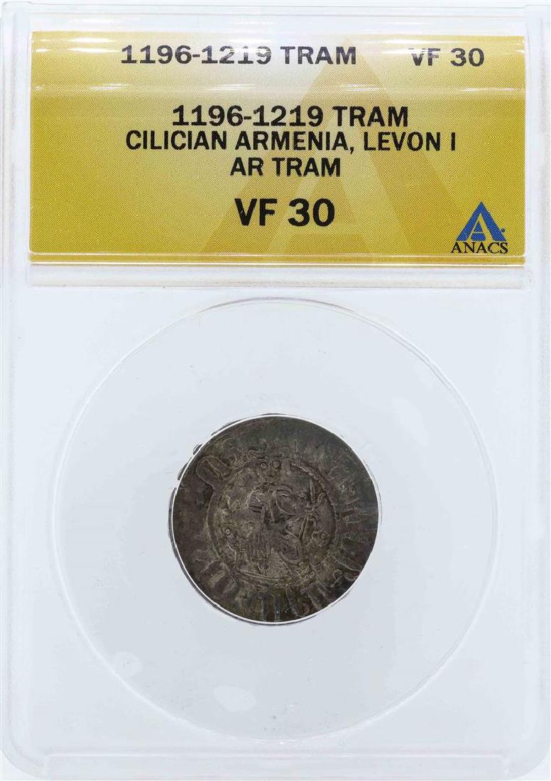 1196-1219 Cilician Armenia Levoon I AR Tram Coin ANACS: One 1196-1219 Cilician Armenia Levoon I AR Tram Coin ANACS VF30. ANACS Certified.