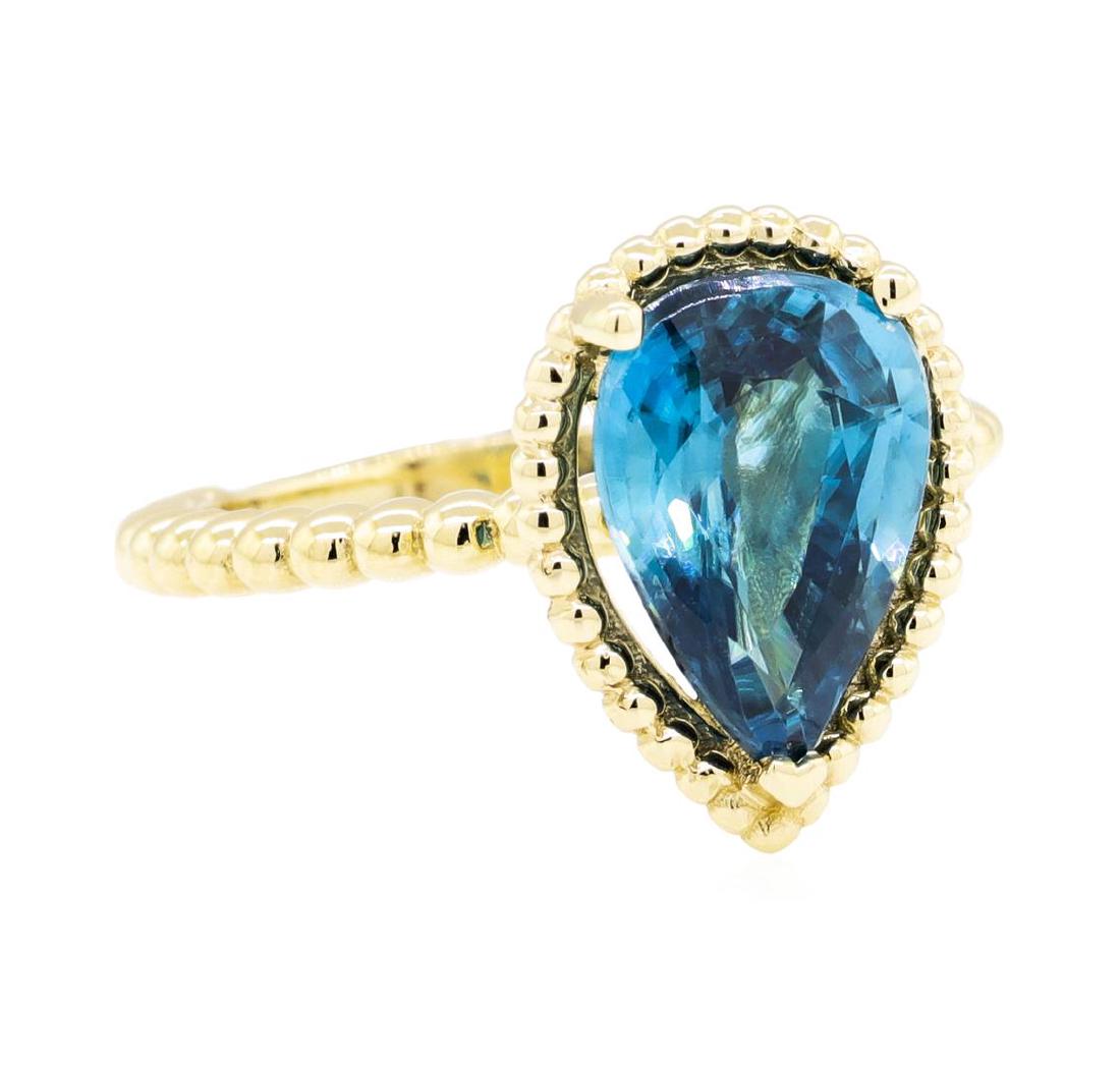 14KT Yellow Gold 3.40ct Blue Zircon Ring: One ring featuring: 14KT yellow gold weighing 3.9 grams containing one blue zircon weighing 3.40ct. The ring is a size 5.5.