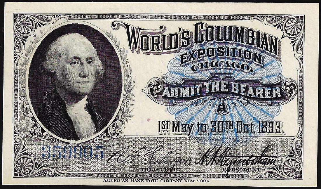 1893 World's Columbian Exposition Ticket: One 1893 World's Columbian Exposition Ticket.
