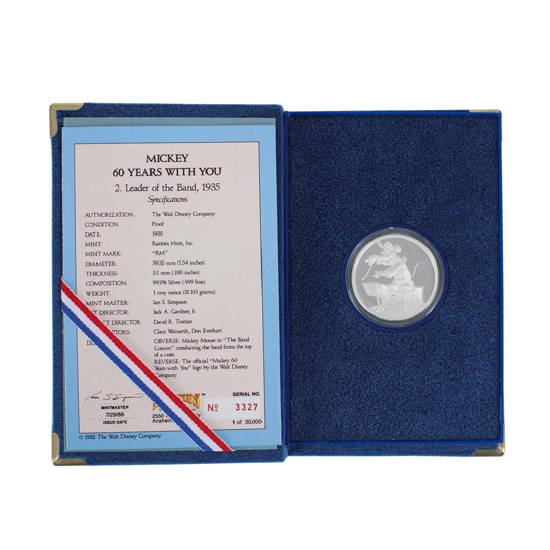1988 Rarities Mint Disney Mickey Mouse Silver Proof: One 1988 Rarities Mint Disney Mickey Mouse Silver Proof Coin w/Box & COA.