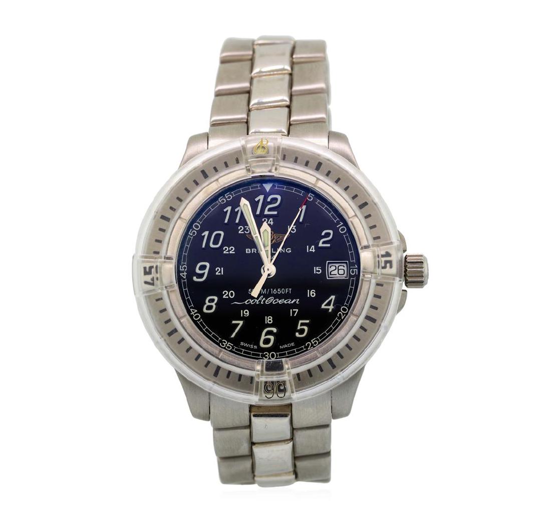 Breitling Colt Ocean Men's Stainless Steel Watch: The Specifications are as follows: Model: Breitling Colt Ocean Reference Number A64350, Gender: Men's, Dial: Black Luminous Arabic Numeral Dial with Luminous Hands, Bezel: Unidirectional Rotatable Sta
