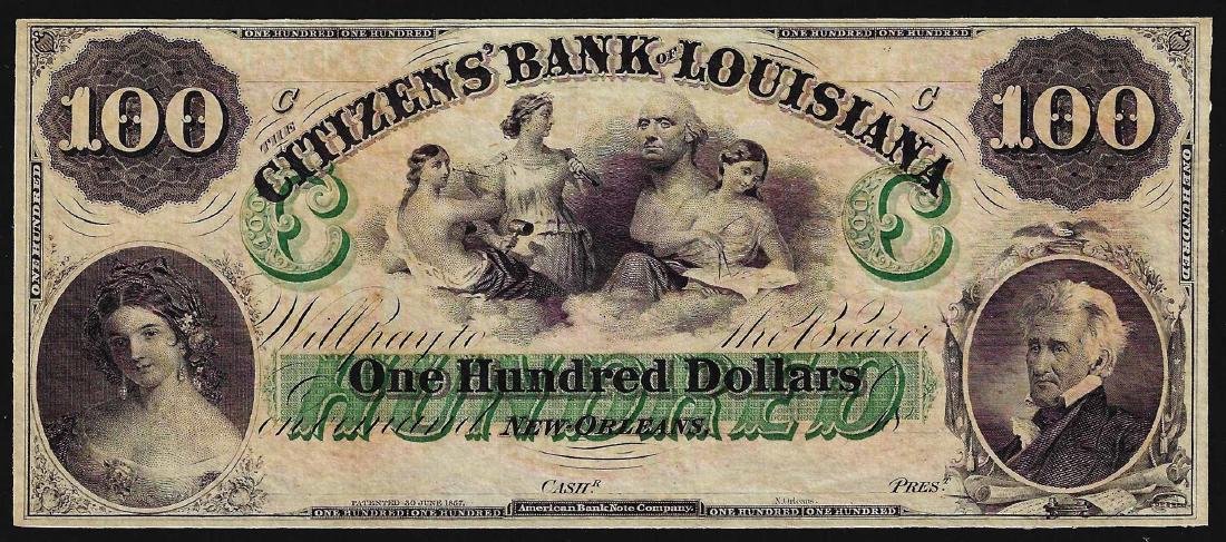 1800's $100 The Citizens Bank of Louisiana Obsolete: One 1800's $100 The Citizens Bank of Louisiana Obsolete Note.