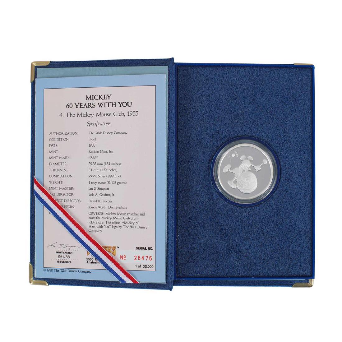 1988 Rarities Mint Disney Mickey Mouse Silver Proof: One 1988 Rarities Mint Disney Mickey Mouse Silver Proof Coin w/Box & COA.