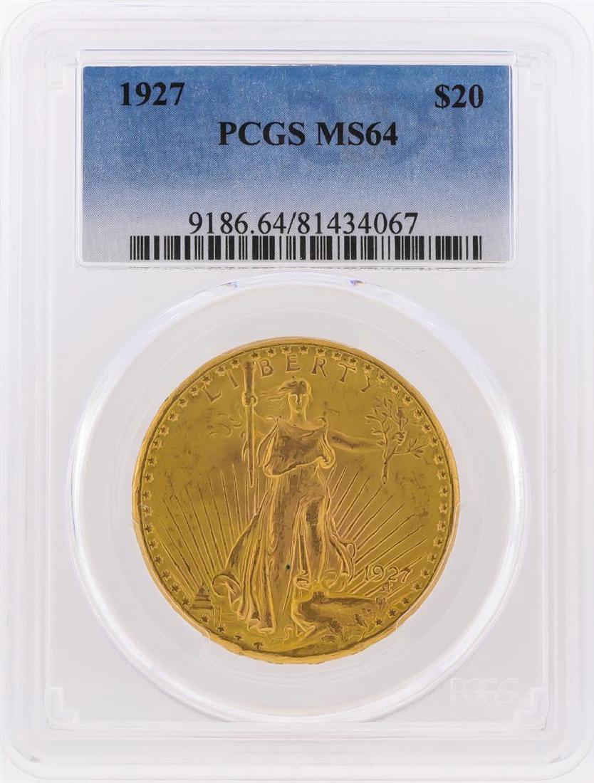 1927 $20 St. Gaudens Double Eagle Gold Coin PCGS Graded: One 1927 $20 St. Gaudens Double Eagle Gold Coin PCGS Graded MS64. PCGS Graded.
