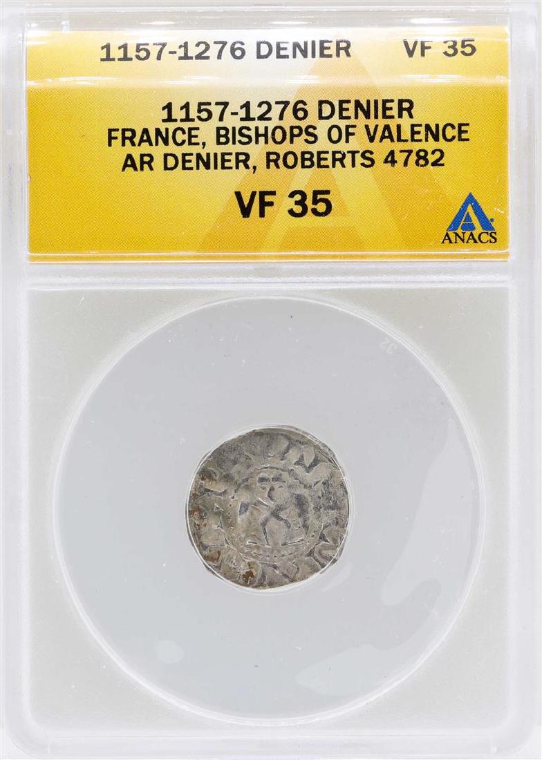 1157-1276 France Denier Bishops of Valence Coin ANACS: One 1157-1276 France Denier Bishops of Valence Coin ANACS VF35. ANACS Certified.