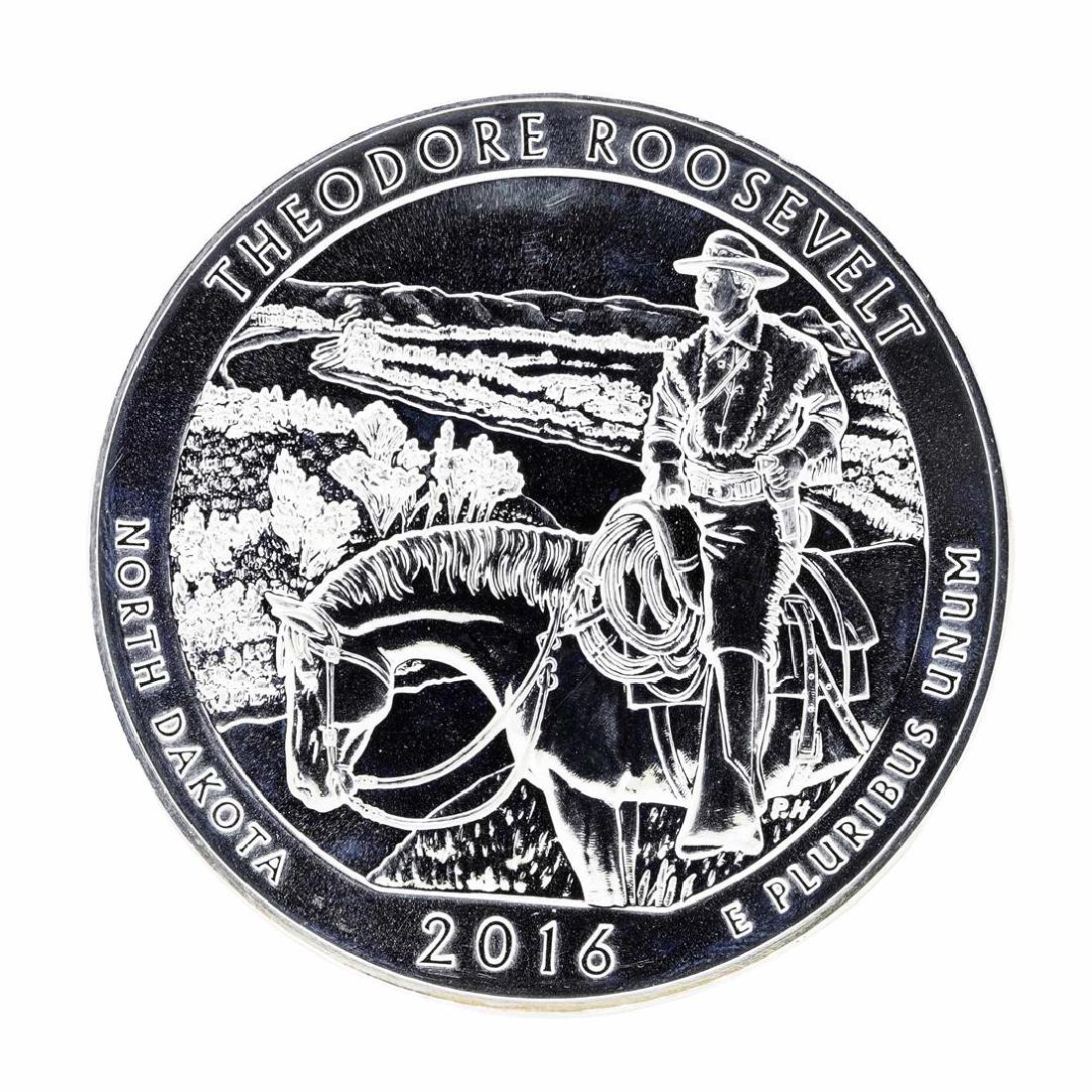 2016 5oz Silver ATB Theodore Roosevelt North Dakota: One 2016 5oz Silver ATB Theodore Roosevelt North Dakota Silver Coin.