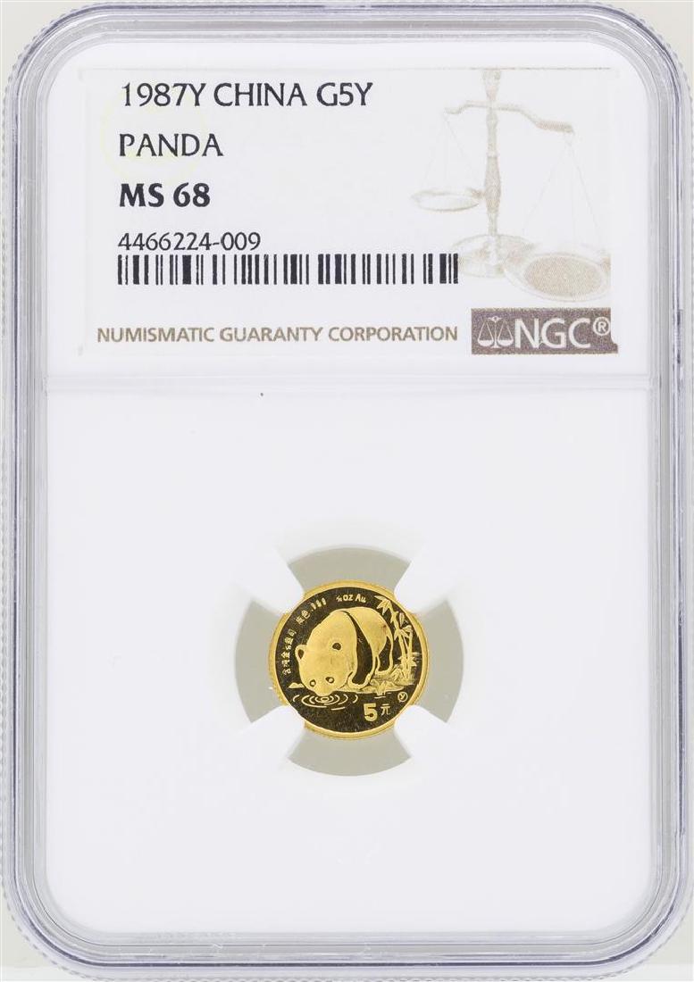 1987Y China 5 Yuan Panda Gold Coin NGC MS68: One 1987Y China 5 Yuan Panda Gold Coin NGC MS68. NGC Certified.