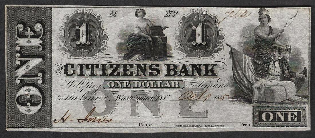 1852 $1 Citizens Bank Obsolete Note: One 1852 $1 Citizens Bank Obsolete Note.