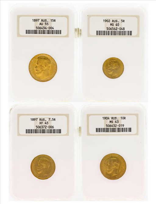 Set Of 4 1897 1904 Russian Roubles Gold Coins Ngc