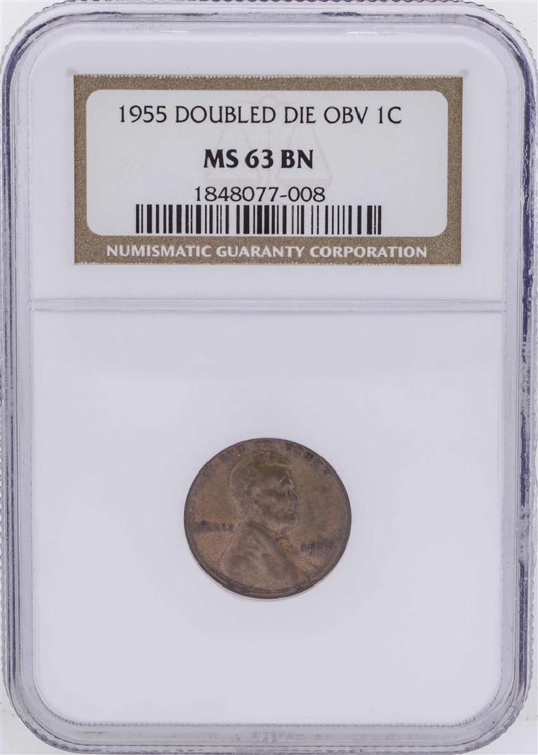 1955 Doubled Die Lincoln Wheat Penny NGC MS63BN: One 1955 Doubled Die Lincoln Wheat Penny NGC MS63BN. NGC Certified.