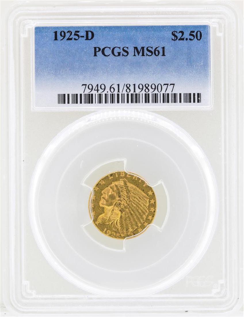 1925-D $2 1/2 Indian Head Quarter Eagle Gold Coin NGC: One 1925-D $2 1/2 Indian Head Quarter Eagle Gold Coin NGC MS61. NGC Certified.