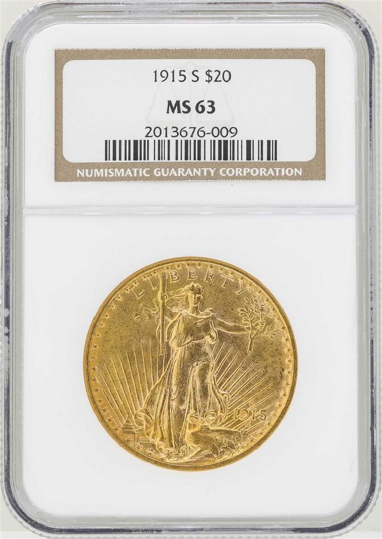 1915-S $20 St. Gaudens Double Eagle Gold Coin NGC MS63: One 1915-S $20 St. Gaudens Double Eagle Gold Coin NGC MS63. NGC Certified.