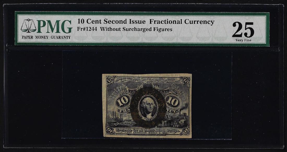 March 3, 1863 Second Issue 10 Cent Fractional Currency: One March 3, 1863 Second Issue 10 Cent Fractional Currency Note PMG Very Fine 25. PMG Certified.