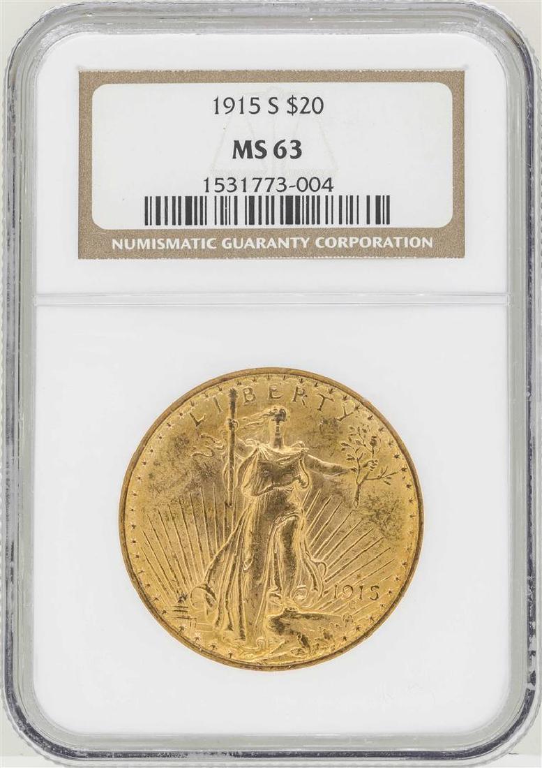 1915-S $20 St. Gaudens Double Eagle Gold Coin NGC MS63: One 1915-S $20 St. Gaudens Double Eagle Gold Coin NGC MS63. NGC Certified.