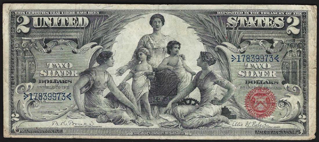 1896 $2 Educational Silver Certificate Note: One 1896 $2 Educational Silver Certificate Note.