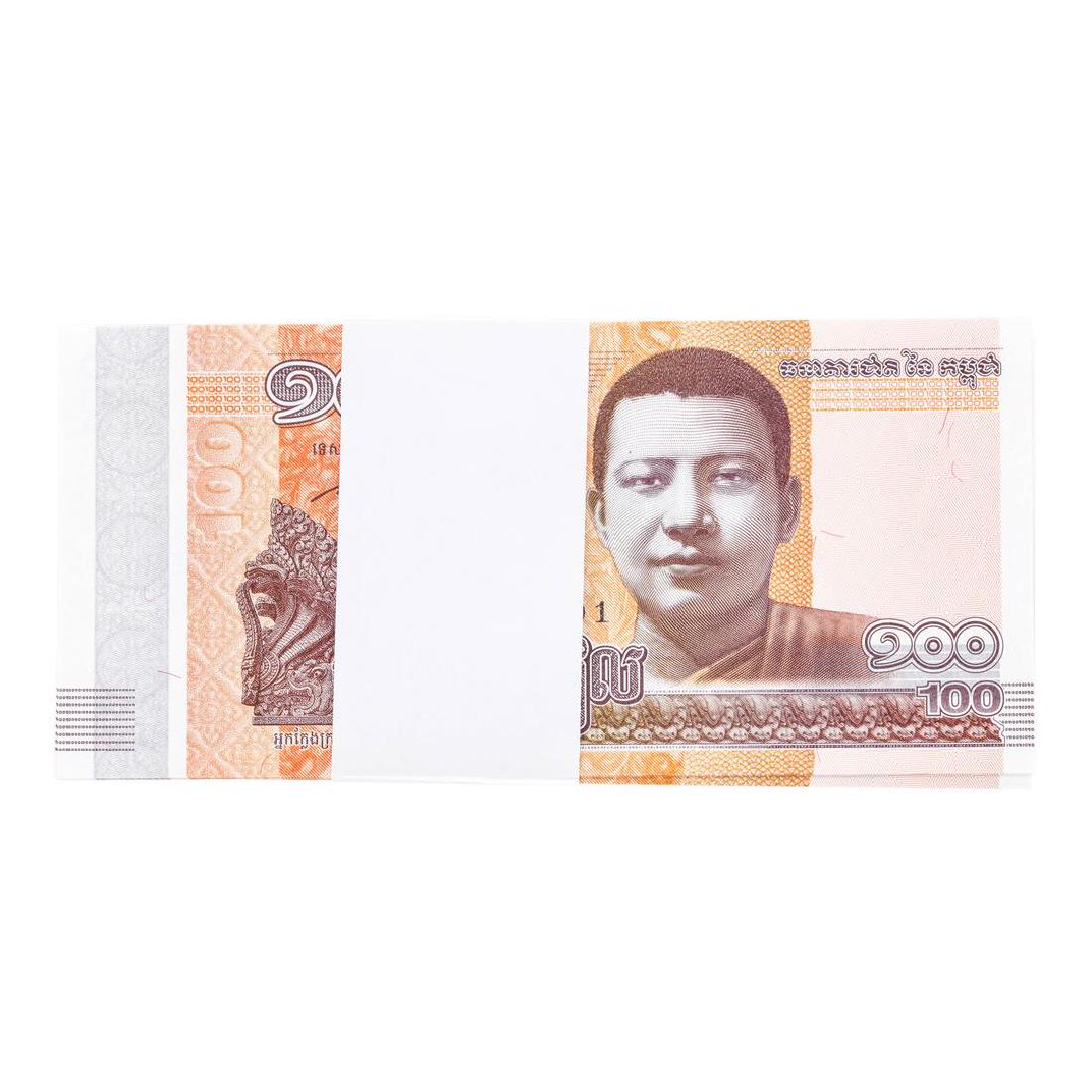Pack of (100) Consecutive Cambodia 100 Riels: One Pack of (100) Consecutive Cambodia 100 Riels Uncirculated Notes.