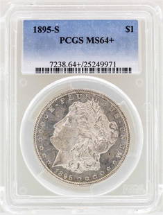 1895-S $1 Morgan Silver Dollar Coin PCGS MS64+: One 1895-S $1 Morgan Silver Dollar Coin PCGS MS64+. PCGS Graded.