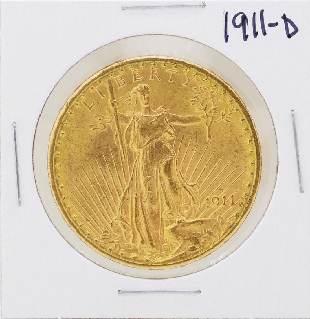 1911-D $20 St. Gaudens Double Eagle Gold Coin: One 1911-D $20 St. Gaudens Double Eagle Gold Coin.