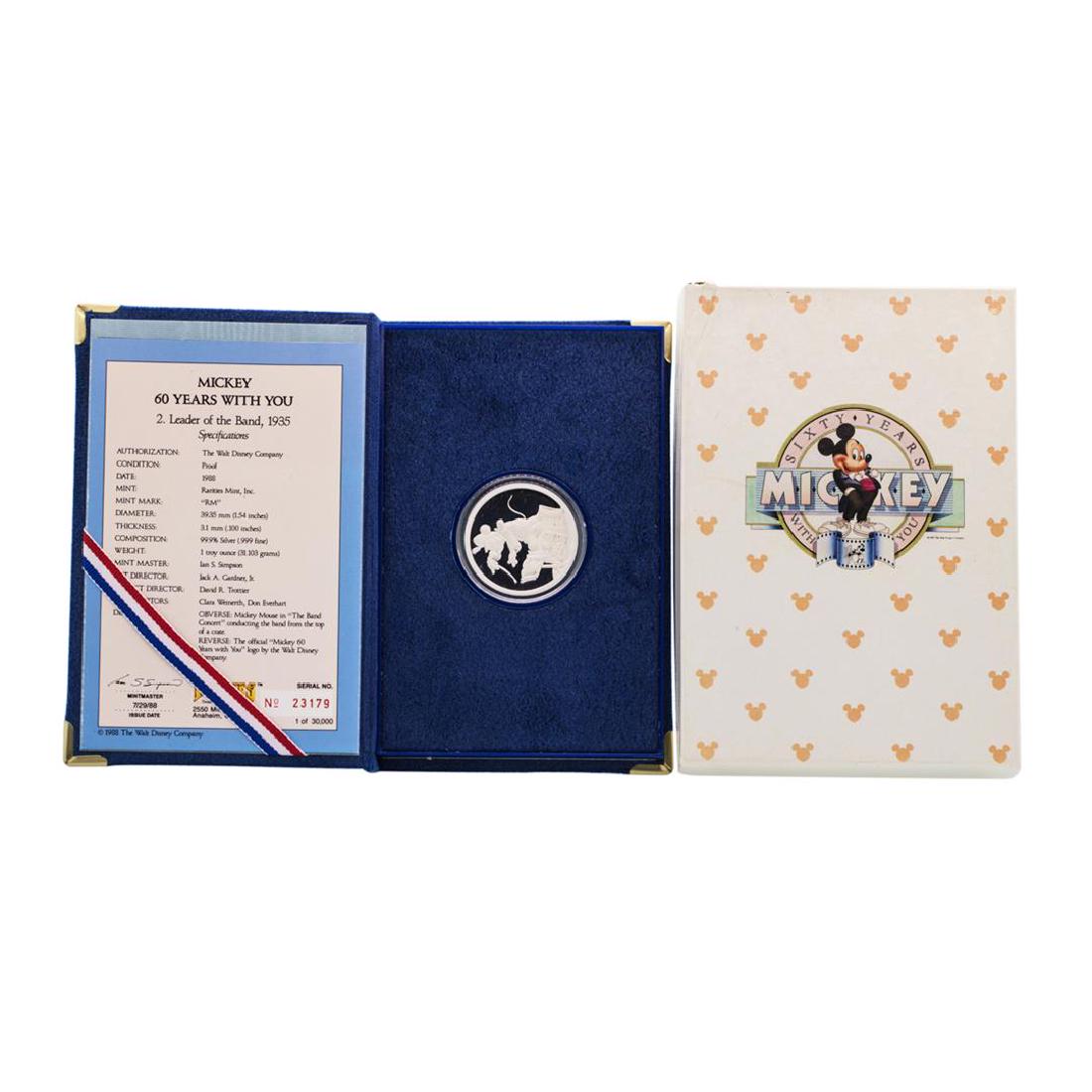 1988 Rarities Mint Disney Mickey Mouse Silver Proof: One 1988 Rarities Mint Disney Mickey Mouse Silver Proof Coin w/Box & COA.