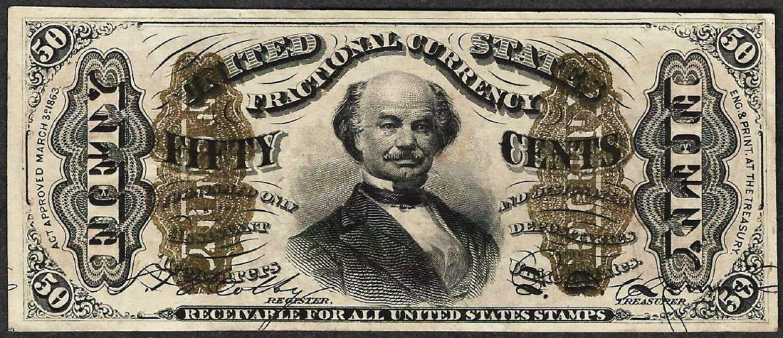 March 3, 1863 Fifty Cent 3rd Issue Fractional Note with: One March 3, 1863 Fifty Cent 3rd Issue Fractional Note with Plate # on Front and Back.