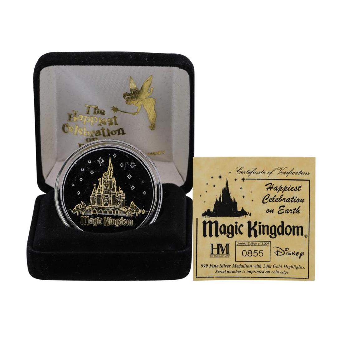 Limited Edition Disney Magic Kingdom .999 Fine Silver: One Limited Edition Disney Magic Kingdom .999 Fine Silver Medal w/ 24K Gold Highlights.