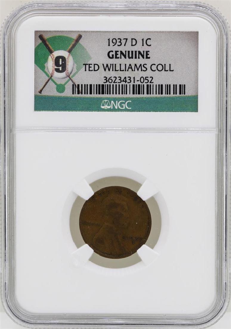 Ted Willaims Collection 1937-D Lincoln Wheat Cent Coin: One Ted Willaims Collection 1937-D Lincoln Wheat Cent Coin NGC Genuine. NGC Certified.