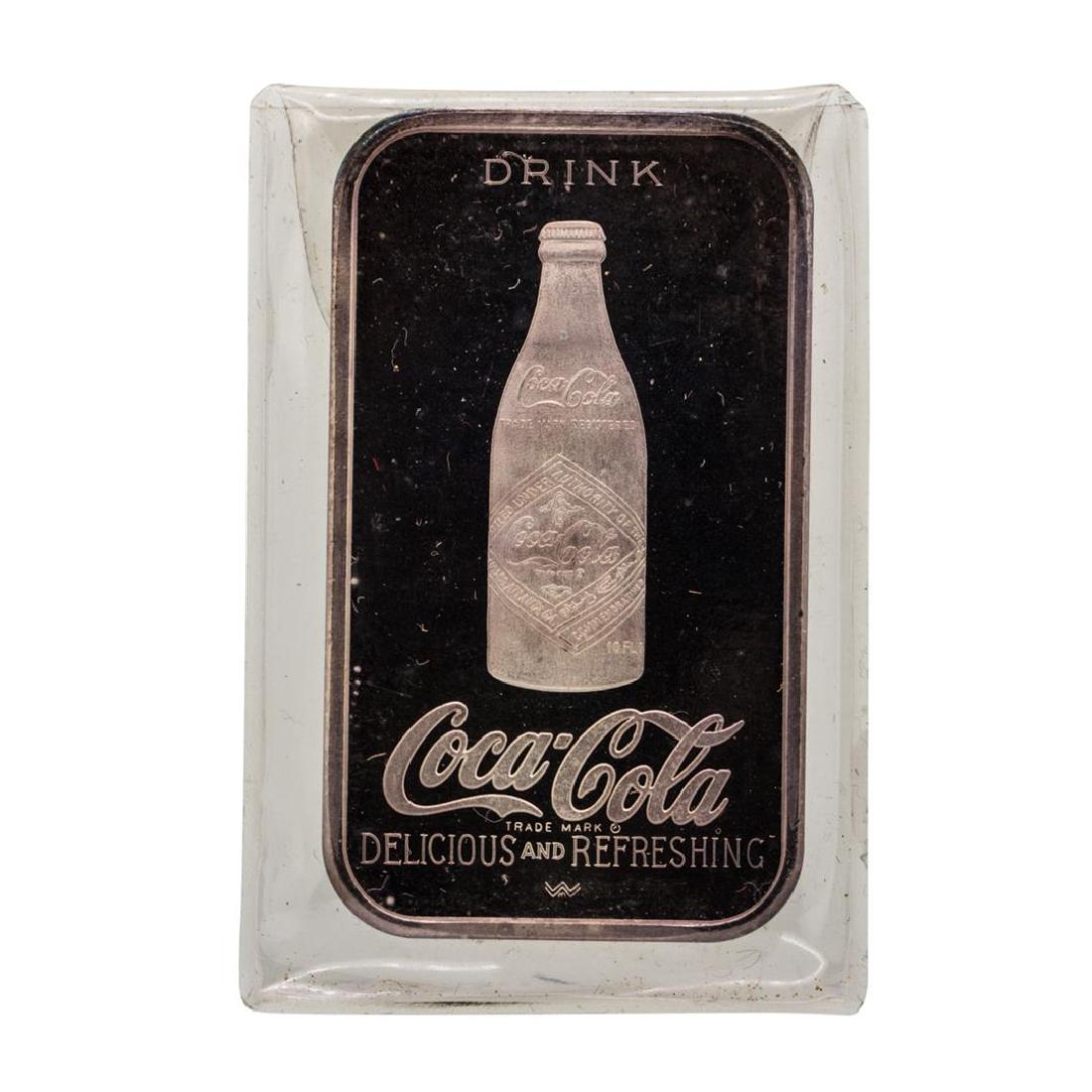 1976 75th Anniversary Coca Cola 1 oz .999 Fine Silver: One 1976 75th Anniversary Coca Cola 1 oz .999 Fine Silver Art Bar.