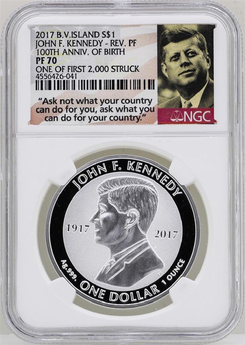 2017 British Virgin Islands $1 John F. Kennedy Reverse: One 2017 British Virgin Islands $1 John F. Kennedy Reverse Proof Coin NGC PF70. NGC Certified.