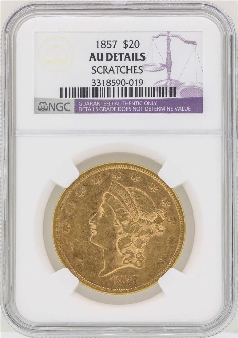 1857 $20 Liberty Head Double Eagle Gold Coin NGC AU: One 1857 $20 Liberty Head Double Eagle Gold Coin NGC AU Details. NGC Certified.