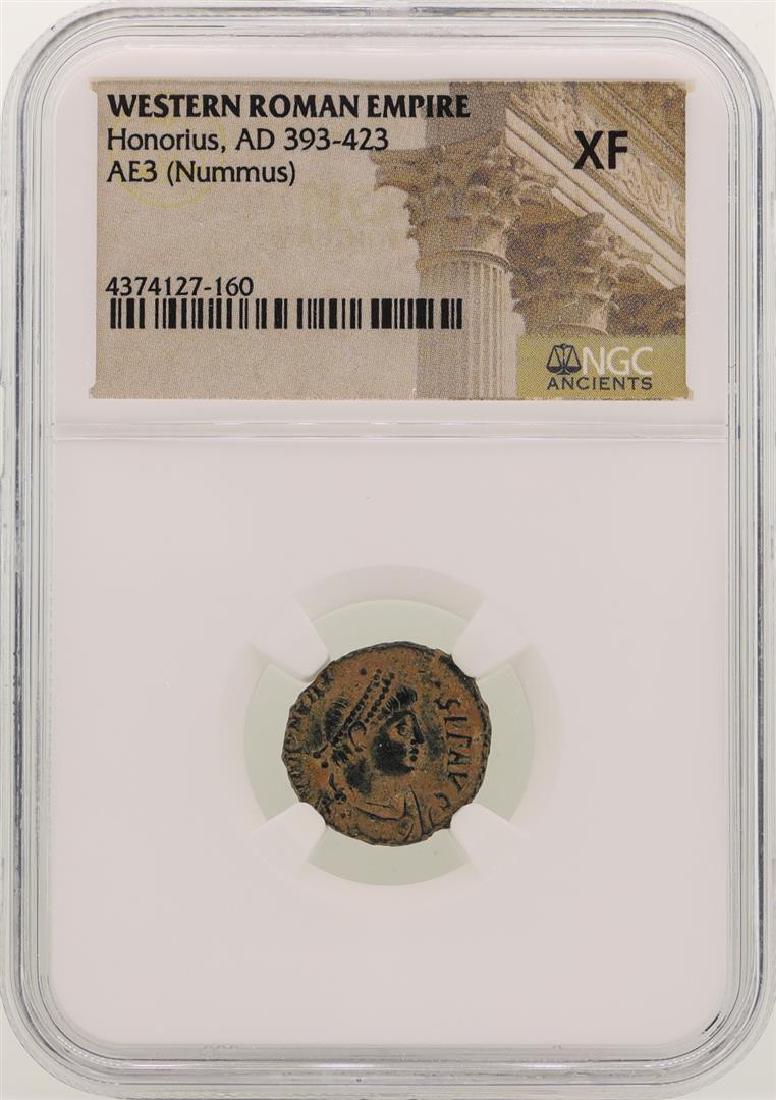 Honorius 393-423 AD Ancient Western Roman Empire Coin: One Honorius 393-423 AD Ancient Western Roman Empire Coin NGC XF. NGC Certified.