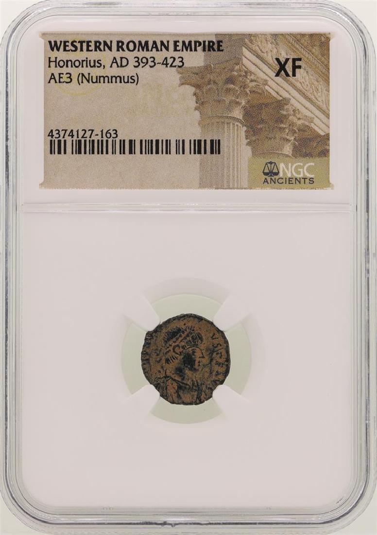 Honorius 393-423 AD Ancient Western Roman Empire Coin: One Honorius 393-423 AD Ancient Western Roman Empire Coin NGC XF. NGC Certified.