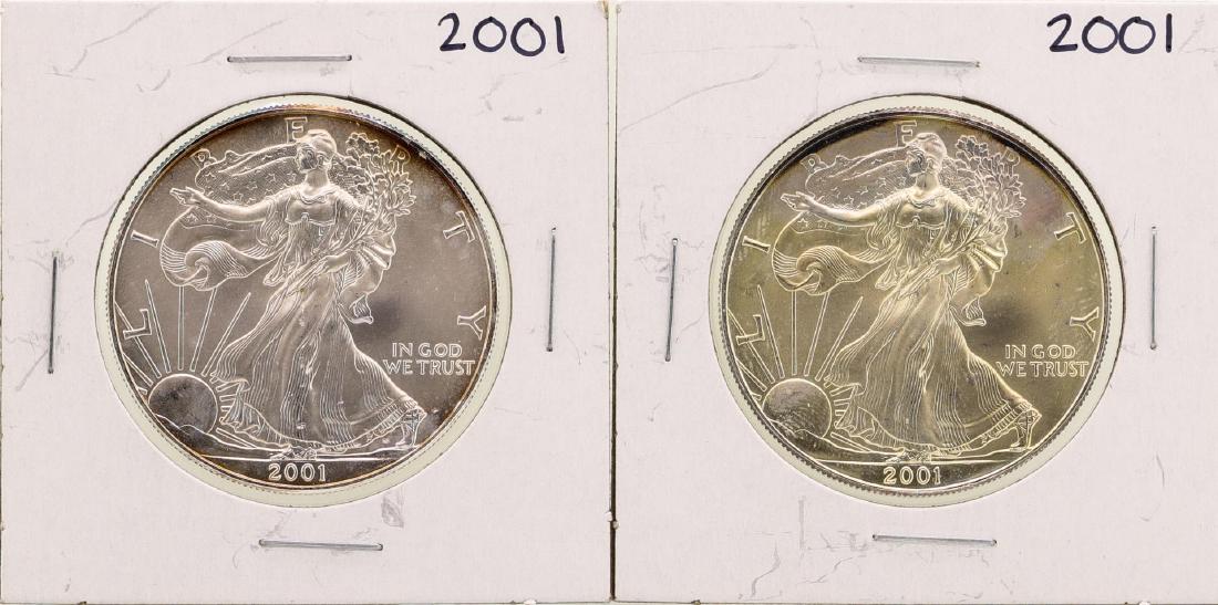 Lot of (2) 2001 $1 American Silver Eagle Coins: One Lot of (2) 2001 $1 American Silver Eagle Coins.
