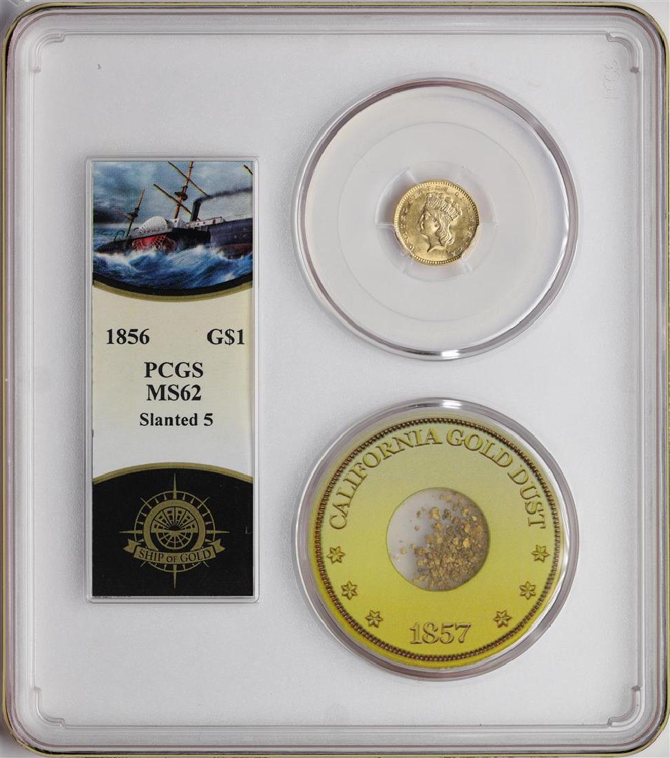 S.S. Central America Shipwreck 1856 $1 Indian Princess: One S.S. Central America 1856 $1 Indian Princess Head Gold Dollar Coin PCGS MS62 Slanted 5. On September 3, 1857 the S.S. Central America left Panama for New York carrying up to 20 tons of gold, on Se